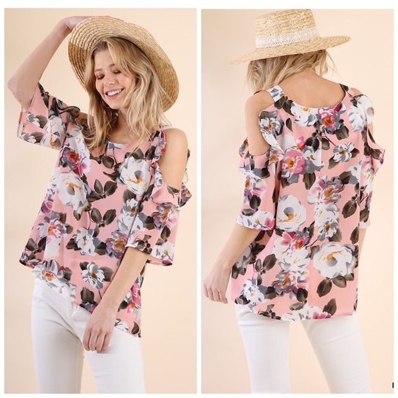 LAST 1!! 🌸So pretty! Ruffles cold shoulder top! - Picture 2 of 5